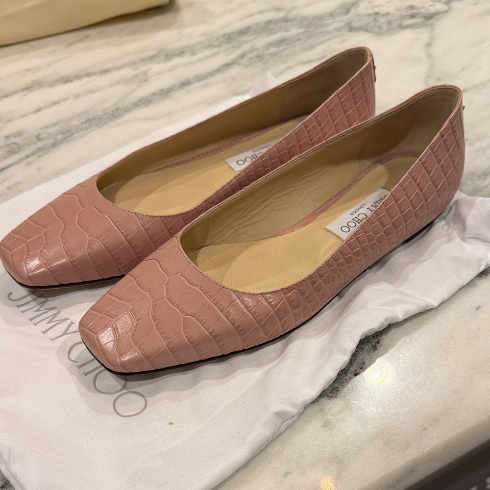 Jimmy Choo Blush Pink Croc-Embossed Leather Flats